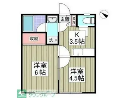 キャロットハウス岸町(2K/1階)の間取り写真