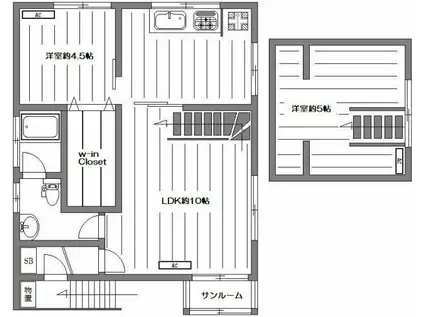サニーハイツ(1LDK/2階)の間取り写真