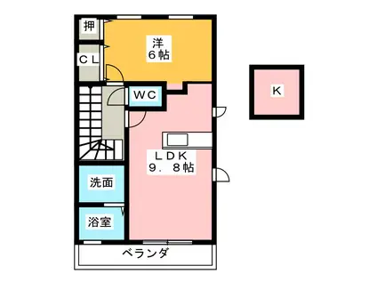 プリマデコールA棟(1LDK/2階)の間取り写真