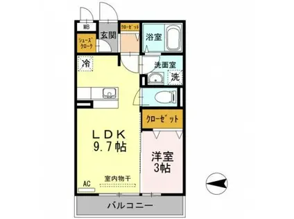 セジュールオッツ南蔵王(1LDK/3階)の間取り写真