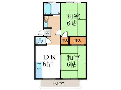 ウィンデア高台 B棟(2DK/2階)の間取り写真