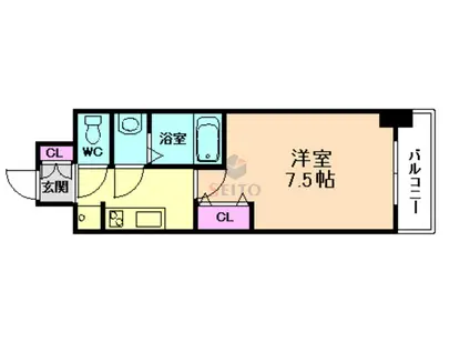 LUXE東三国Α(1K/4階)の間取り写真