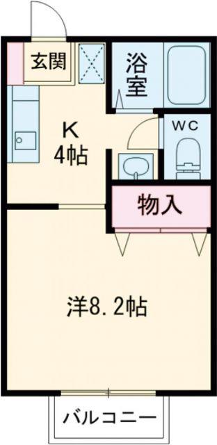 ソレアード遠見塚IV(1K/1階)の間取り写真