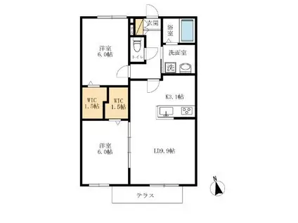 カーサビアンカ羽衣(2LDK/2階)の間取り写真