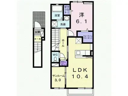 ヴィスタ・デル・シエロ(1LDK/2階)の間取り写真
