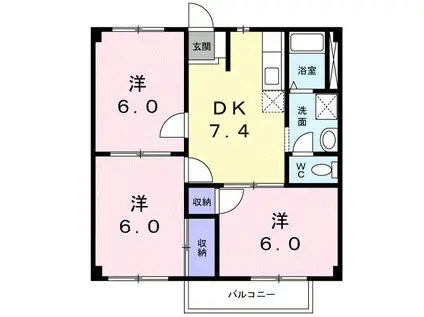 ニューシティ西阿知(3DK/2階)の間取り写真