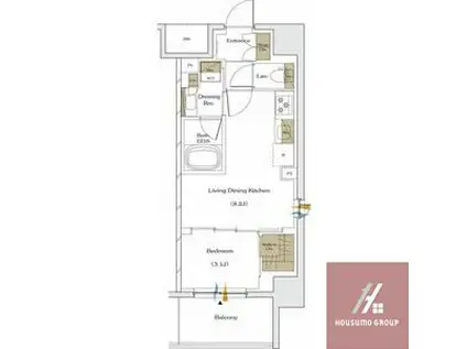 ザ・パークハビオ谷町六丁目テラス(1LDK/3階)の間取り写真