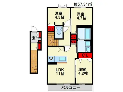 LIVE FLAT大橋(3LDK/2階)の間取り写真