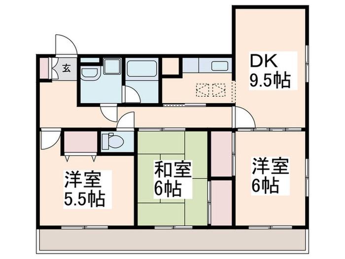 ブルーメンハイツ(3DK/4階)の間取り写真