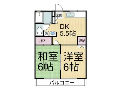 ニューグリーンハイムB(2K/2階)の間取り写真