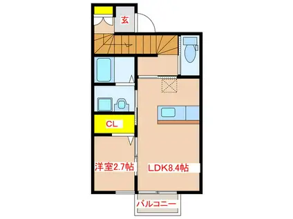 OTUS A棟(1LDK/2階)の間取り写真