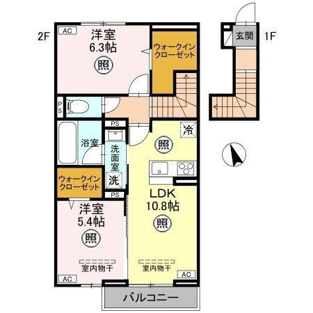 TORISIAS 西川田町(2LDK/2階)の間取り写真