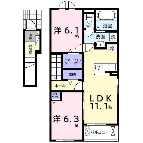 ヴィラ・オアシス(2LDK/2階)の間取り写真