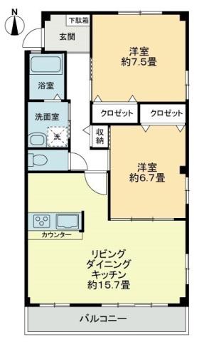 フォブールイデアル(2LDK/1階)の間取り写真