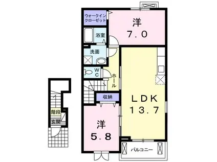 フォンテーヌ2番館(2LDK/2階)の間取り写真