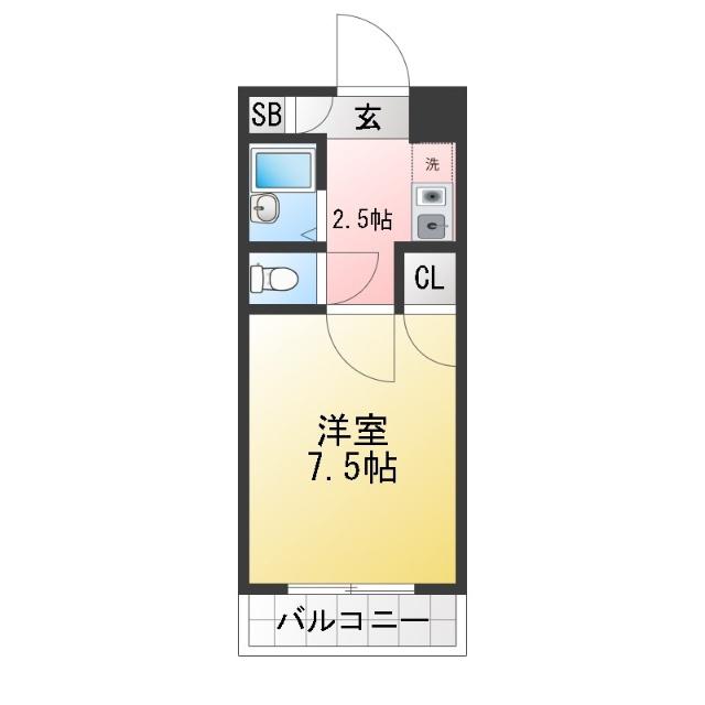 ベルシティ(1K/6階)の間取り写真