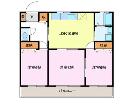 ロイヤルヒルズ渡辺(3LDK/3階)の間取り写真