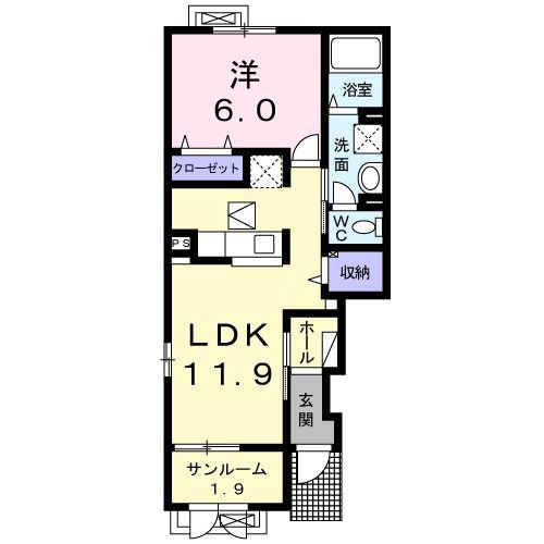 ノース ウッズ(1LDK/1階)の間取り写真