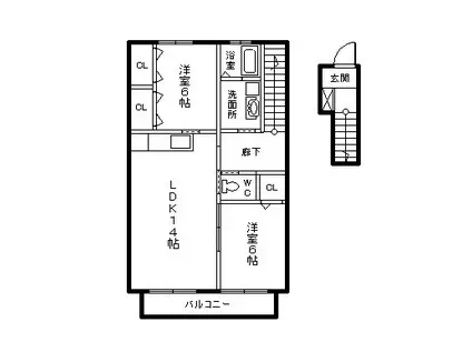 アクアハイツ(2LDK/2階)の間取り写真