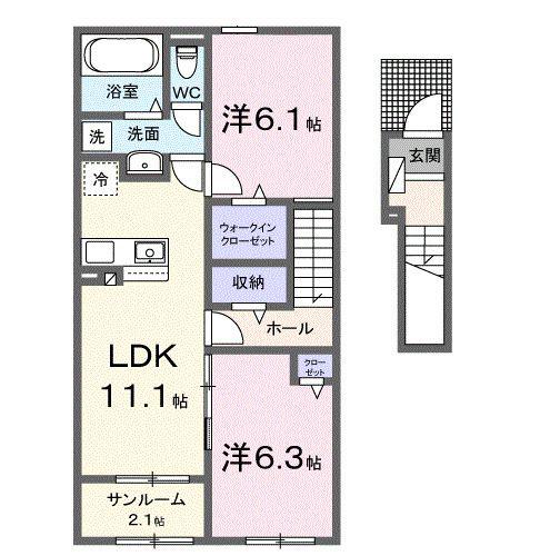 ラフィネ V(2LDK/2階)の間取り写真