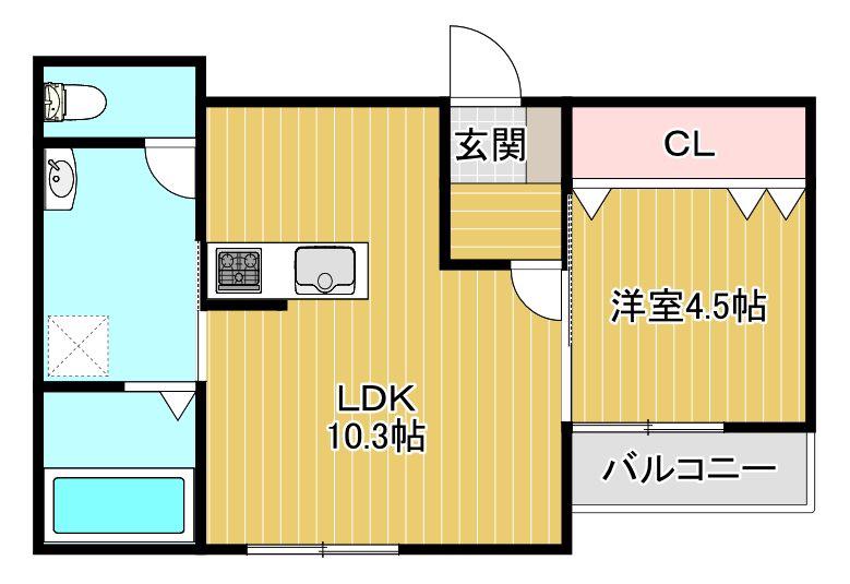 リーブス大橋(1LDK/1階)の間取り写真