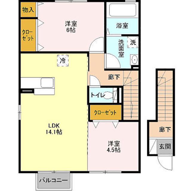 サニーヒル(2LDK/2階)の間取り写真