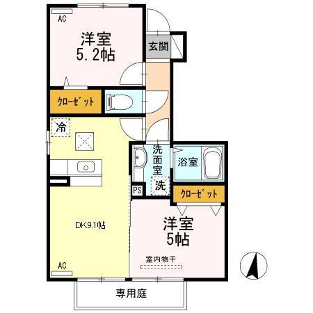 ボナール A棟(2DK/1階)の間取り写真