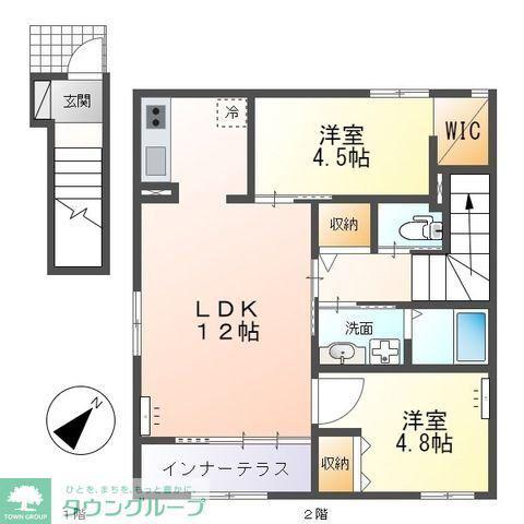 フロレゾン柏FLORAISON KASHIWA(2LDK/2階)の間取り写真