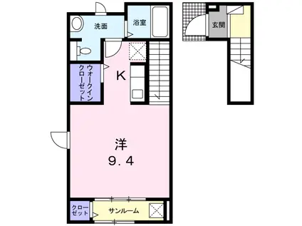 プライム・スクエア光の森(1K/2階)の間取り写真