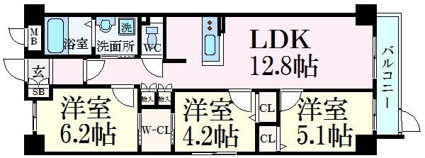 キャッスルコート岩端(3LDK/6階)の間取り写真