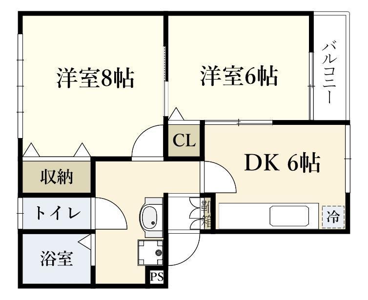 クレセール南仙台A(2DK/2階)の間取り写真