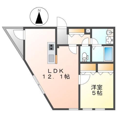 DEVELD栄生 ウエスト(1LDK/1階)の間取り写真