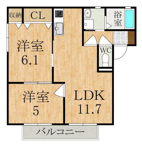 サニーサイドC棟(2LDK/2階)の間取り写真