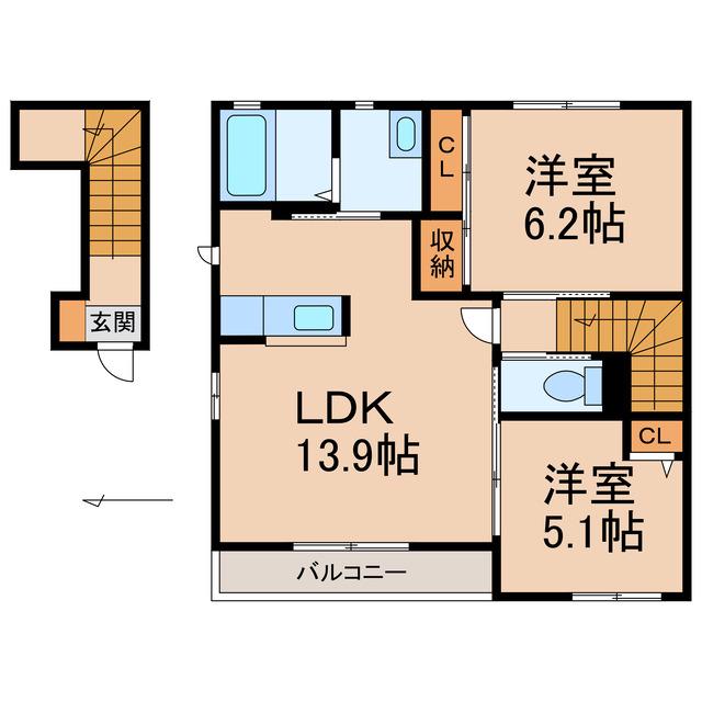 シャーメゾンベルテ(2LDK/2階)の間取り写真