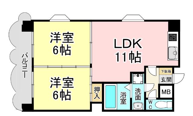 アスティー別院(2LDK/4階)の間取り写真