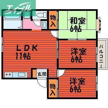 ファミーユ平野A(3LDK/1階)の間取り写真