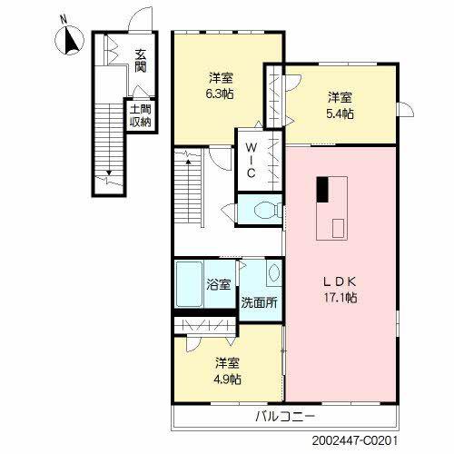 クオーレ西都 C棟(2LDK/2階)の間取り写真
