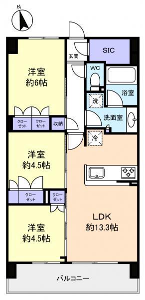 スカイグランデ津田沼(3LDK/9階)の間取り写真