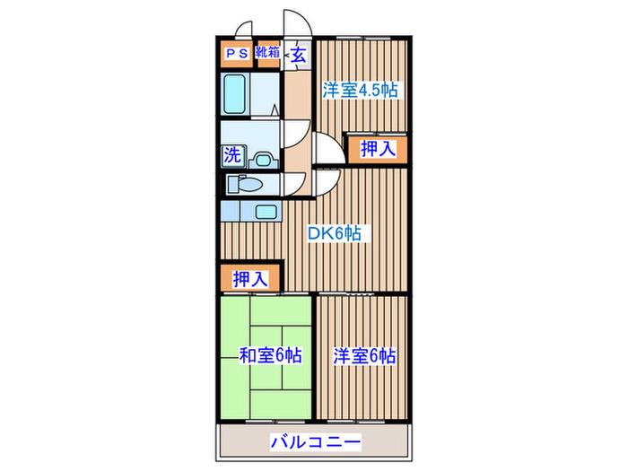 ウイングスI(3DK/4階)の間取り写真