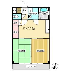 城ヶ丘ヴィレッジI(2DK/1階)の間取り写真