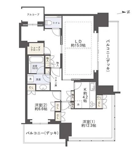 グラングリーン大阪 THE ノース RESIDENCE(2LDK/28階)の間取り写真