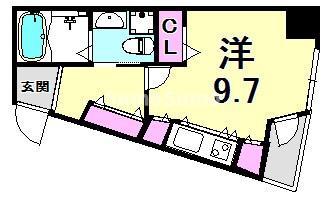 クロス磯上公園(ワンルーム/4階)の間取り写真