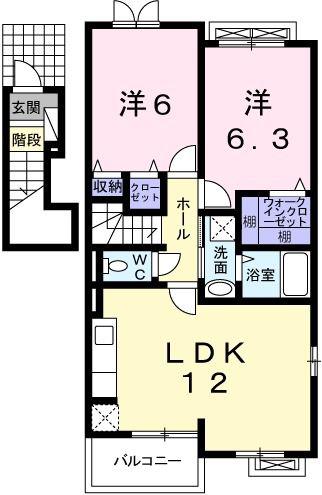 スモールヴィレッジII(2LDK/2階)の間取り写真