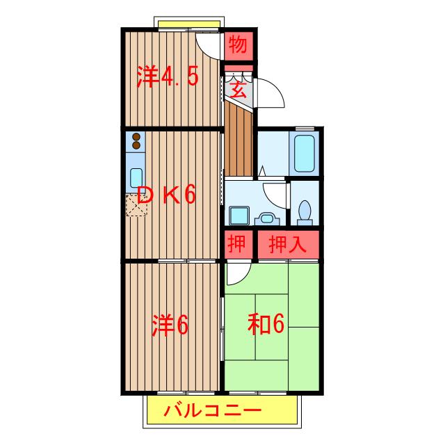 メゾンベールA・B(3DK/2階)の間取り写真