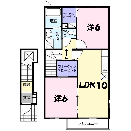 プラシード野中B棟(2LDK/2階)の間取り写真