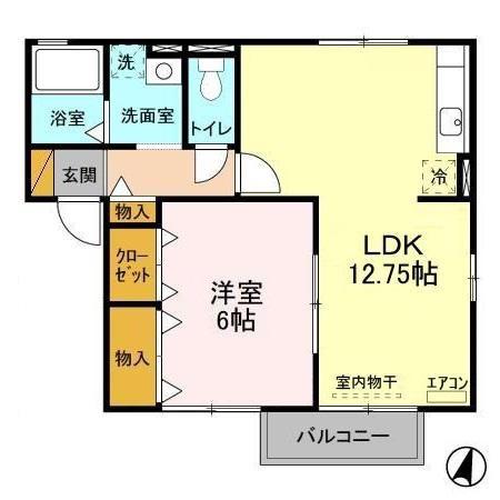 ハイツクレール坂東C(1LDK/2階)の間取り写真