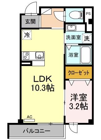 プロムナード西高蔵(1LDK/2階)の間取り写真