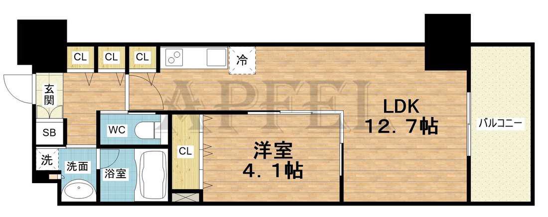DIMUS北浜(1LDK/12階)の間取り写真