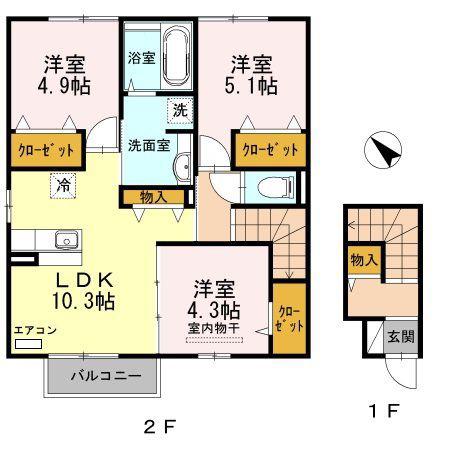 D-ROOM上二十町(3LDK/2階)の間取り写真