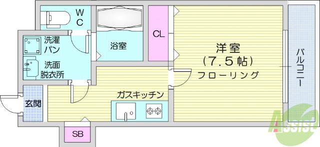 サンヒルズSSKⅡ(1K/3階)の間取り写真
